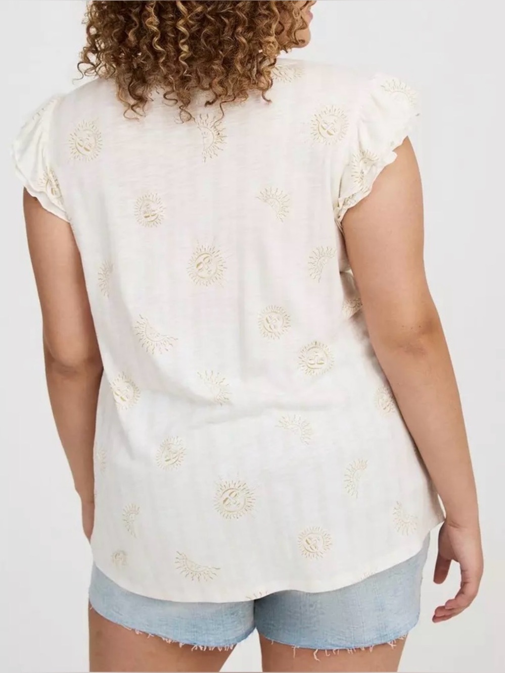 Torrid Cream Celestial Motif Ruffle Sleeve Tank Stretch size 3X NWT - Picture 2 of 15